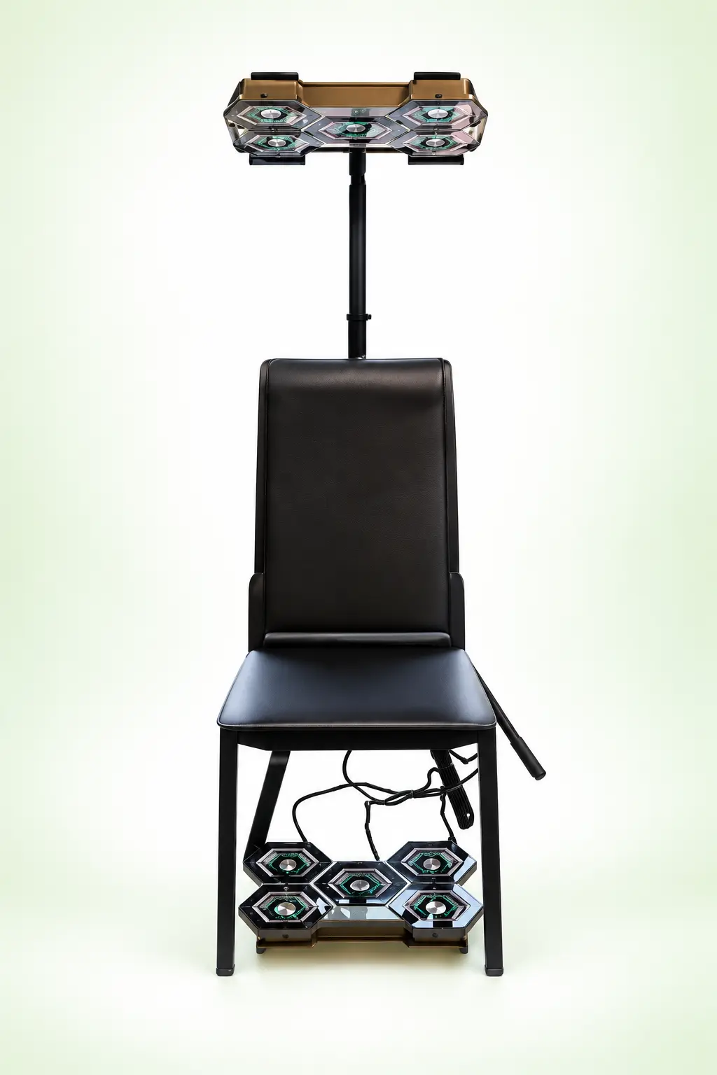 Dynamic Balancing System by Dr. Keshe arranged around a chair